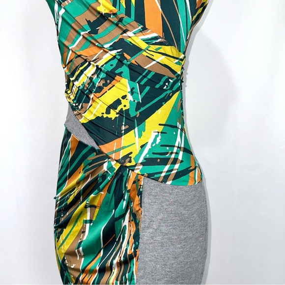 BCBG Maxazria Women’s S Bodycon Stretch Green Tide Multi Jersey Dress Short Slv - Picture 6 of 10